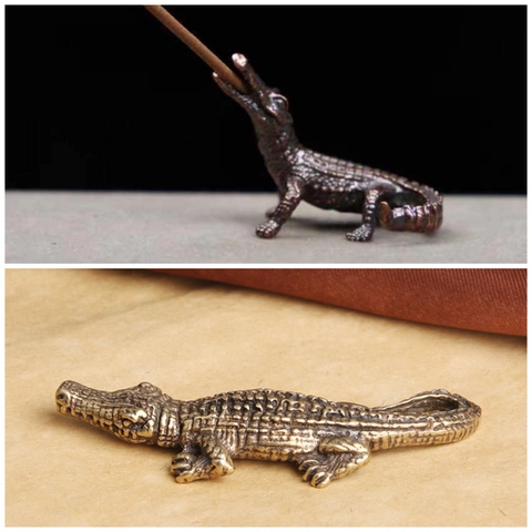 Vintage Messing Krokodil Figur Weihrauchstäbchenhalter Antike Tier Skulptur Schreibtisch Ornament Tee Haustier Schlüsselanhänger