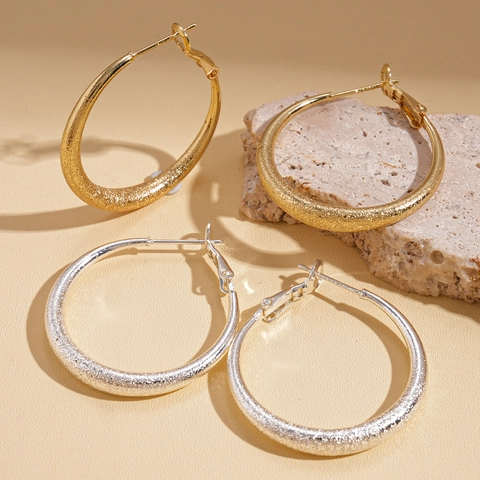 Minimalistische Runde Creolen Kupfer Matt Frosted Textur Mit 925 Sterling Silber Ohrstecker Mode Schmuck Damen
