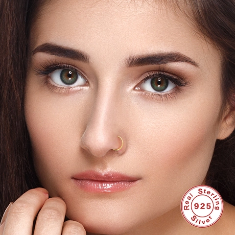 Anello Al Naso In Argento Sterling 925 Septum Cartilagine Orecchino Piercing Gioielli Zircone Placcato Oro Accessorio Moda Donna