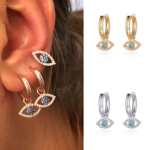 Evil Eye Hängeohrringe Creolen Kupfer Mikro Pave Zirkonia Blau Weiß Zirkon Mode Schmuck Damen