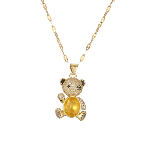 Süße Teddybär Anhänger Halskette Kupfer Mikro Pave Bunte Zirkon Edelstein Edelstahl Kette Schmuck Für Damen