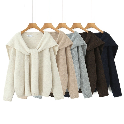 Damen Strickpullover Wollmischung Schalkragen Pullover Elegant Langarm Lässig Weich Warm Jumper Oberteil