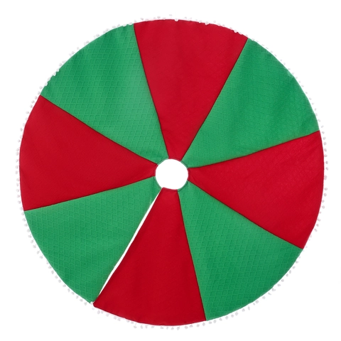 Rot Grün Gesteppte Rautenmuster Weihnachtsbaumdecke Mit Weißen Pompons Runde Christbaumdekoration Für Zuhause Party