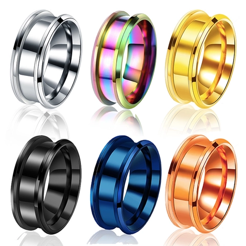 Anillo De Acero Inoxidable Banda Doble Ranura Biselada Pulida Joyería De Moda Hip Hop Simple Para Hombres