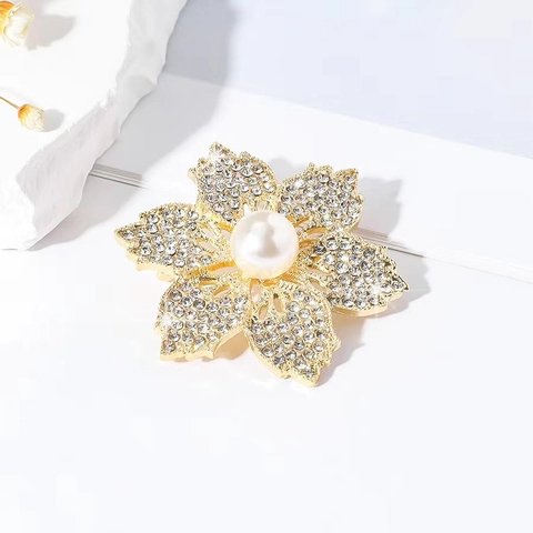 Squisita Spilla A Fiore In Lega Con Strass E Perla Artificial Finta Spilla Da Corsage Lucida Per Accessori Da Completo Donna