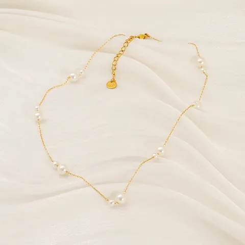 Elegante Collana Di Künstliche Perle Acciaio Inossidabile Placcato Oro 18K Catena Clavicola Stile Ins Gioielli Geometrici Donna