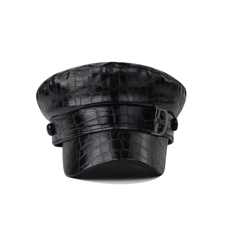 Cappello Newsboy Donna Pelle PU Motivo Coccodrillo Retro Con Fibbia In Metallo Impermeabile Alla Moda Caldo