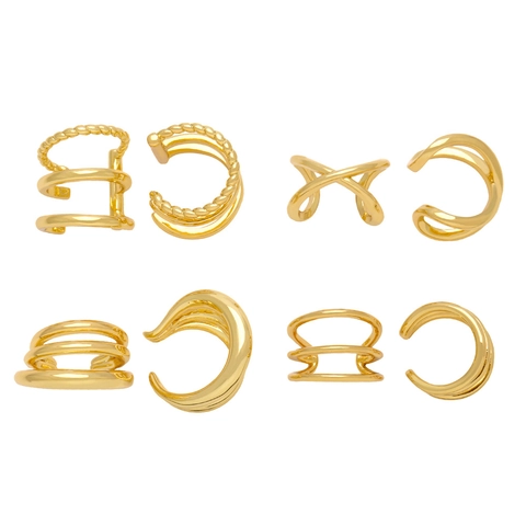Orecchini Ear Cuffs Geometrici Irregolari Rame Placcato Oro Senza Buco Gioielli Di Moda Donna