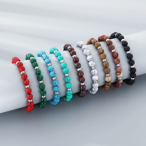 Bracciale Di Perline In Pietra Naturale Occhio Di Tigre Agata Opaca Acciaio Inossidabile Elastico Minimalista Gioielli Unisex