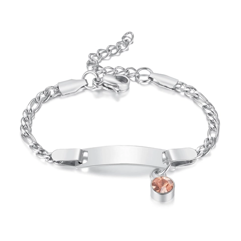 Stainless Steel Birthstone Bracelet Figaro Chain Curved ID Plate With Cubic Zirconia Charm Fashion Jewelry For Women Kids