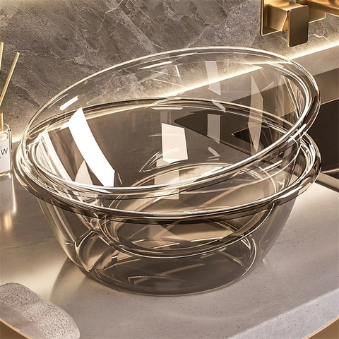 Lavabo In PET Spessore Trasparente Bacino Rotondo Multuso In Plastica Per Bagno Lavanderia Cucina Stile Di Lusso Moderno