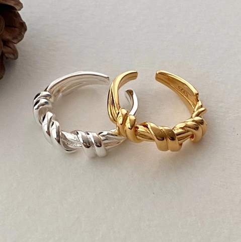Anello con Nodo in Argento Sterling 925 per Donna Stile Francese Minimalista Forma di Cuore Asimmetrico Anello Aperto Regolabile