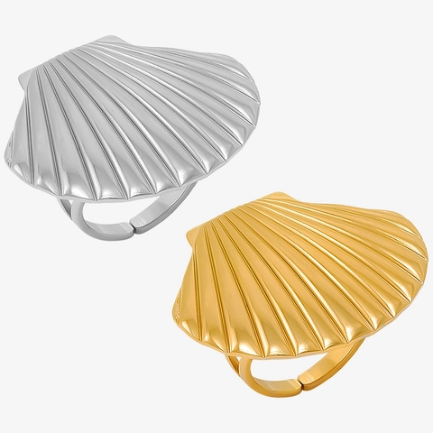 Scallop Muschel Ring 304 Edelstahl 18K Vergoldet Verstellbar Ozean Strand Schmuck Minimalistisch Für Damen