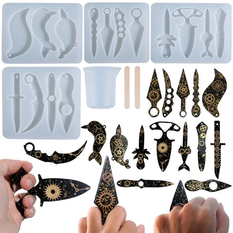 DIY Silicone Resin Molds Set Defensive Knife Dagger Kunai Shape Silicone Mold For Epoxy Resin Jewelry Craft Making Accessories