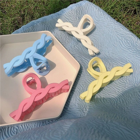 Pinzas Para El Cabello Grandes Mate Plástico Ola Retorcida Clip Tiburón Macarrón Color Accesorios De Peinado Para Mujeres Niñas