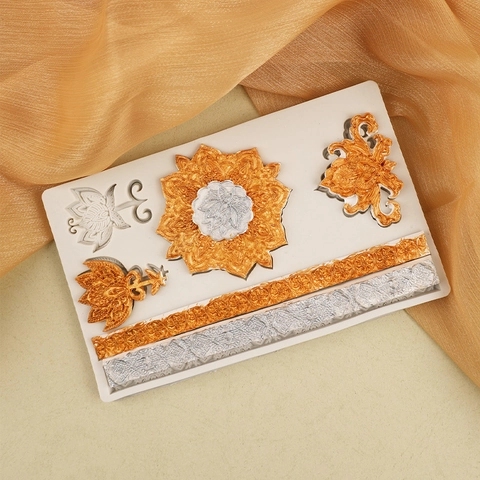 Molde De Silicona Relieve Marco Vintage Europeo Para Decoración Borde Pastel Fondant Chocolate Arcilla DIY Mandala Lotus