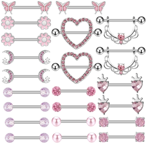 Edelstahl Brustwarzen Barbell Piercing Schmuck Herz Schmetterling Mond Krone Rosa Strass Zinklegierung Für Damen
