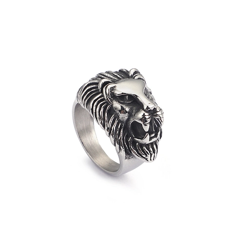 Lion Head Ring Stainless Steel Retro Distressed Punk Biker Dominant Vintage Animal Jewelry Gothic Accessory