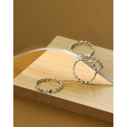 925 Sterling Silver Ring Geometric Flat Bead Disc Chain Minimalist Commute Style Band Jewelry For Women
