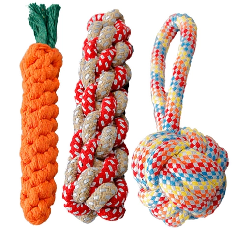 Pet Dog Cotton Rope Chew Toys Durable Teeth Cleaning Interactive Training Knot Ball Carrot Variety Shapes Multicolored Braided Cord