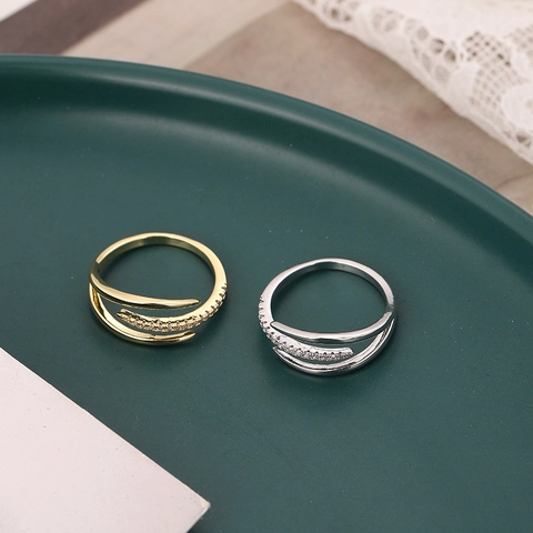 Koreanische Mode Kupfer Zirkonia Offener Ring Für Damen Minimalistisches Wickeldesign Mehrschichtiger Eingelegter Verstellbarer Ring Schmuck