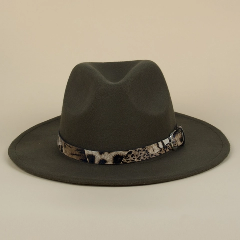 Chapeau Fedora En Feutre De Laine Vintage Avec Boucle De Ceinture Imprimé Léopard Style Britannique Retro Pour Femmes Automne Hiver
