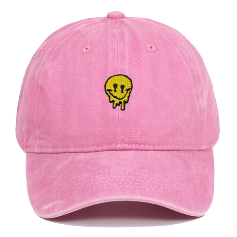 Baseball Cap Washed Cotton Melting Smile Face Embroidery Vintage Distressed Adjustable Outdoor Sun Hat Streetwear