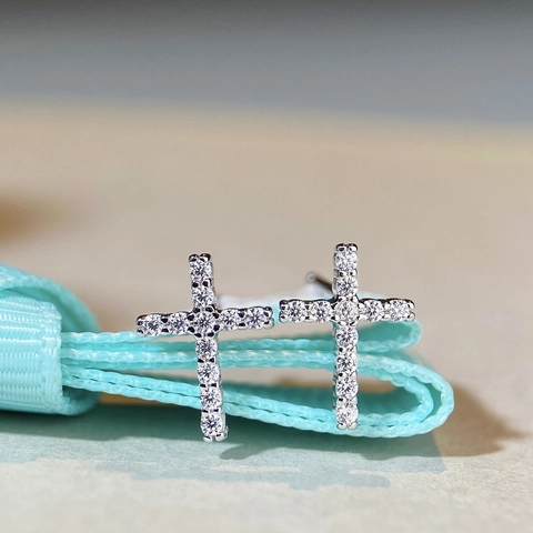 925 Sterling Silver Moissanite Cross Stud Earrings D Color Gold Silver Plated Hip Hop Dark Style Unisex Jewelry