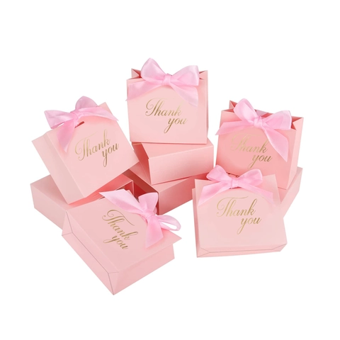 Elegant Thank You Gift Bags With Gold Foil Printing Satin Ribbon Bow For Wedding Party Candy Favors Paper Cardboard