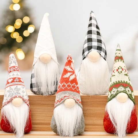 Christmas Gnomes Decoration Knitted Fabric Faux Fur Standing Faceless Doll Holiday Table Ornament Nordic Style Tomte