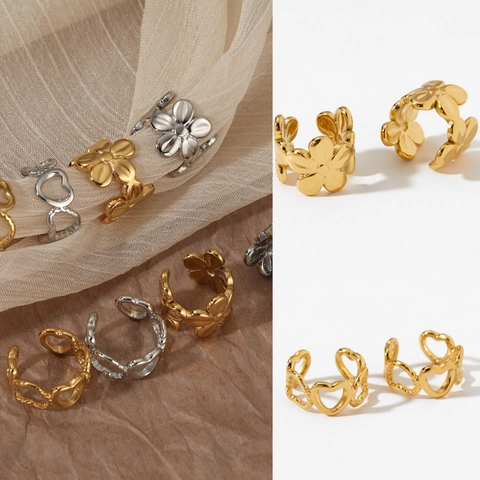 Herz Blumen Hohl Ear Cuffs 316 Edelstahl Ohne Piercing Clip Ohrringe PVD Gold Plattiert Zierlicher Schmuck Für Damen