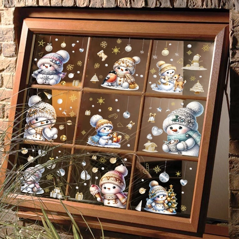 Weihnachtsfensterbilder Schneemann Statische Aufkleber PVC Beidseitig Schneeflocke Rentier Feiertagsdekoration
