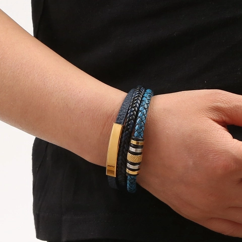 Mens Multi Layer Braided PU Leather Bracelet With Stainless Steel Magnetic Clasp Vintage Casual Wristband Jewelry