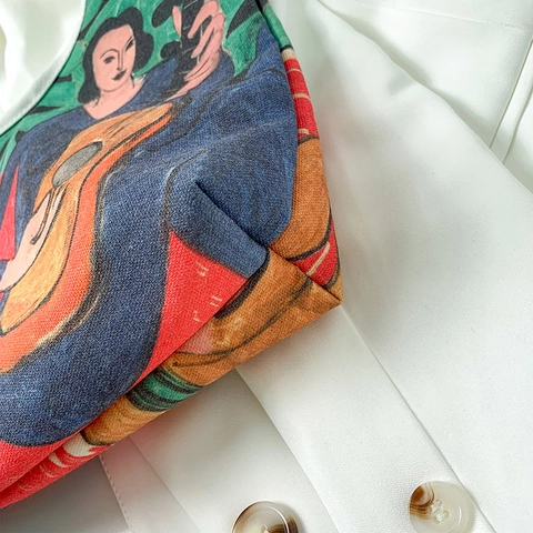 Artistic Oil Painting Canvas Tote Bag Large Capacity Vintage Print Shoulder Handbag For Women Magnetic Closure