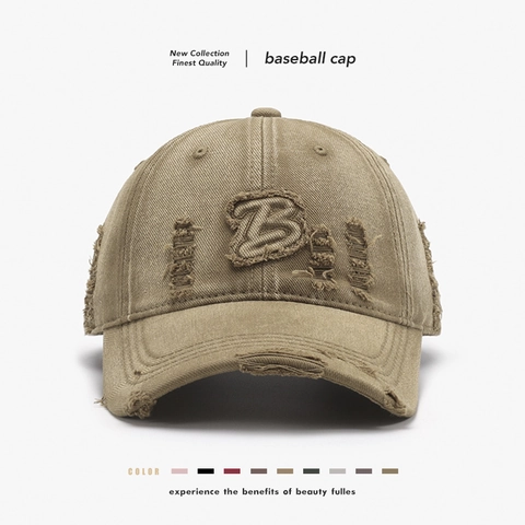 Casquette De Baseball Distressed Coton Lavé Vintage Style Déchiré Broderie Lettre B Chapeau Soleil Ajustable