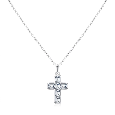 Collana Con Pendente A Croce In Zirconia Baguette Argento Sterling 925 Gioielli Minimalisti Eleganti Per Donna