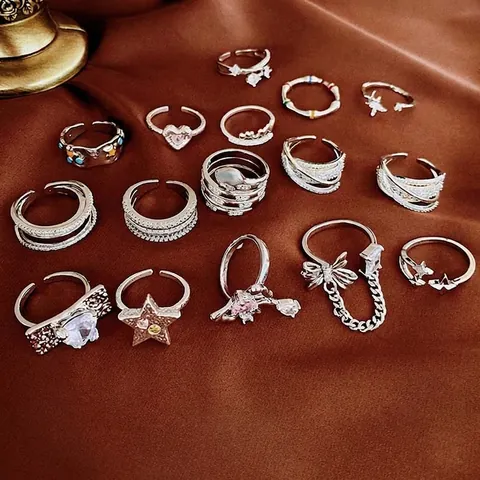 Adjustable Open Rings Zircon Heart Square Cross Geometric For Women Elegant Minimalist Jewelry Alloy Accessories Fashion Style