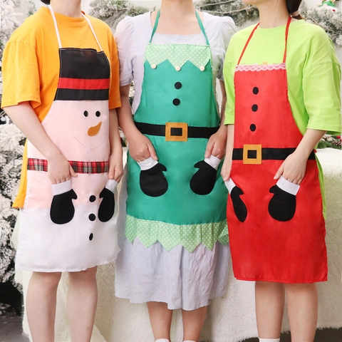 Christmas Aprons Santa Claus Snowman Elf Cartoon Sleeveless Polyester Dustproof Kitchen Home Cooking Holiday Party