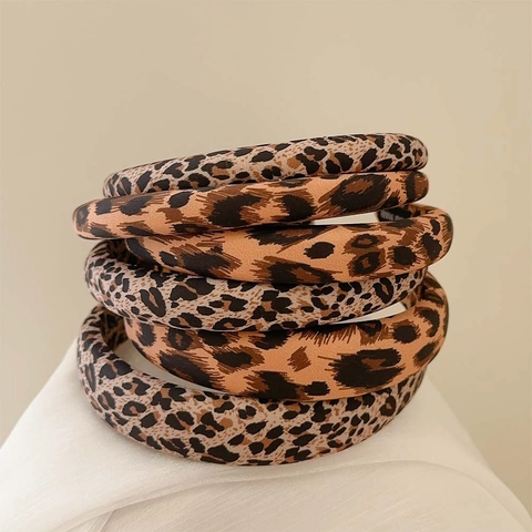 Leopard Print Headband Sponge Padded High Cranial Top Fabric Hair Hoop Handmade Fashion Hair Accessories For Women
