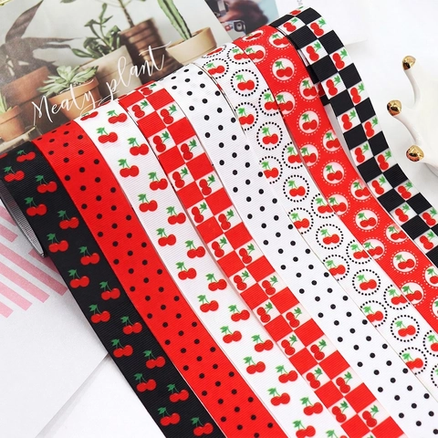 Grosgrain Lint Polyester Kers Vruchten Patroon Stip Ruit Voor DIY Haaraccessoires Cadeauverpakking Knutselen