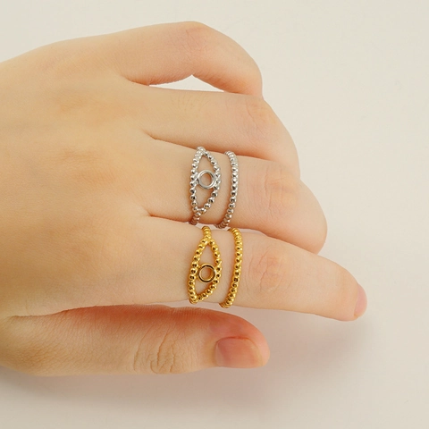 Anillo Ajustable Abierto De Acero Inoxidable Chapado En Oro De 18K Cuentas Multicapa Geométrico Redondo Para Mujeres