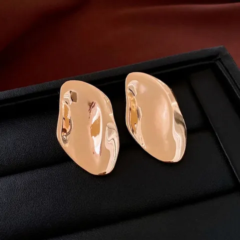 Pendientes De Botón Con Forma Orgánica Irregular Aleación Pulida Con Poste De Plata Joyería Retro Minimalista Para Mujer