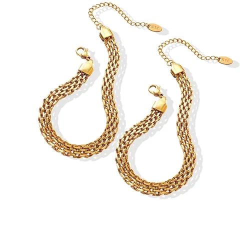 Pulsera De Malla Tejida Para Mujer Acero Inoxidable Chapado En Oro 18K Cadena Trenzada Plana Ajustable Joyería Minimalista