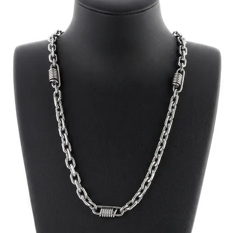 Men Stainless Steel Chain Necklace With Spring Coil Punk Vintage Industrial Style Motorcycle Hip Hop Jewelry For Him