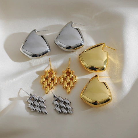Geometrische Rautenohrstecker Mit 925 Sterling Silber Ohrstecker Kupfer Minimalistischer Strukturierter Schmuck Für Frauen