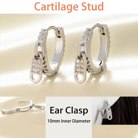 Creative Zipper Head Hoop Earrings Copper With Zircon Sparkling Cubic Zirconia Piercing Jewelry For Women Men