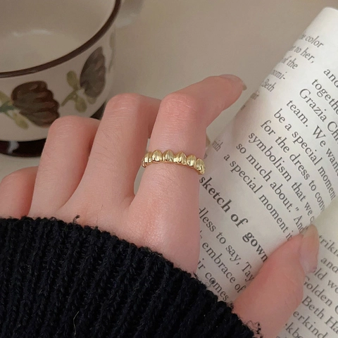 Heart Shape Ring 925 Sterling Silver Minimalist French Chic Wave Texture Open Adjustable Fashion Jewelry For Women