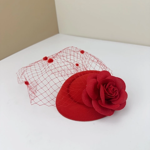 Vintage Κλιπ Μαλλιών Fascinator Μίνι Καπέλο Τριαντάφυλλο Πλέγμα Πέπλο Halloween Γάμος Κομψό Στολίδι Γυναικών