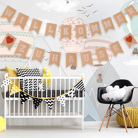 Banner Benvenuto A Casa Willkommen Zuhause Carta Kraft Ghirlanda Decorazione Per Feste Cuori Rossi