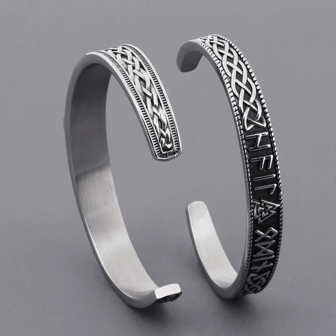 Viking Rune Thor's Hammer Cuff Bracelet Stainless Steel Celtic Knot Retro Punk Norse Jewelry For Men